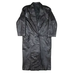 Quilted Lined Mens Overcoat Coat Black Leather M