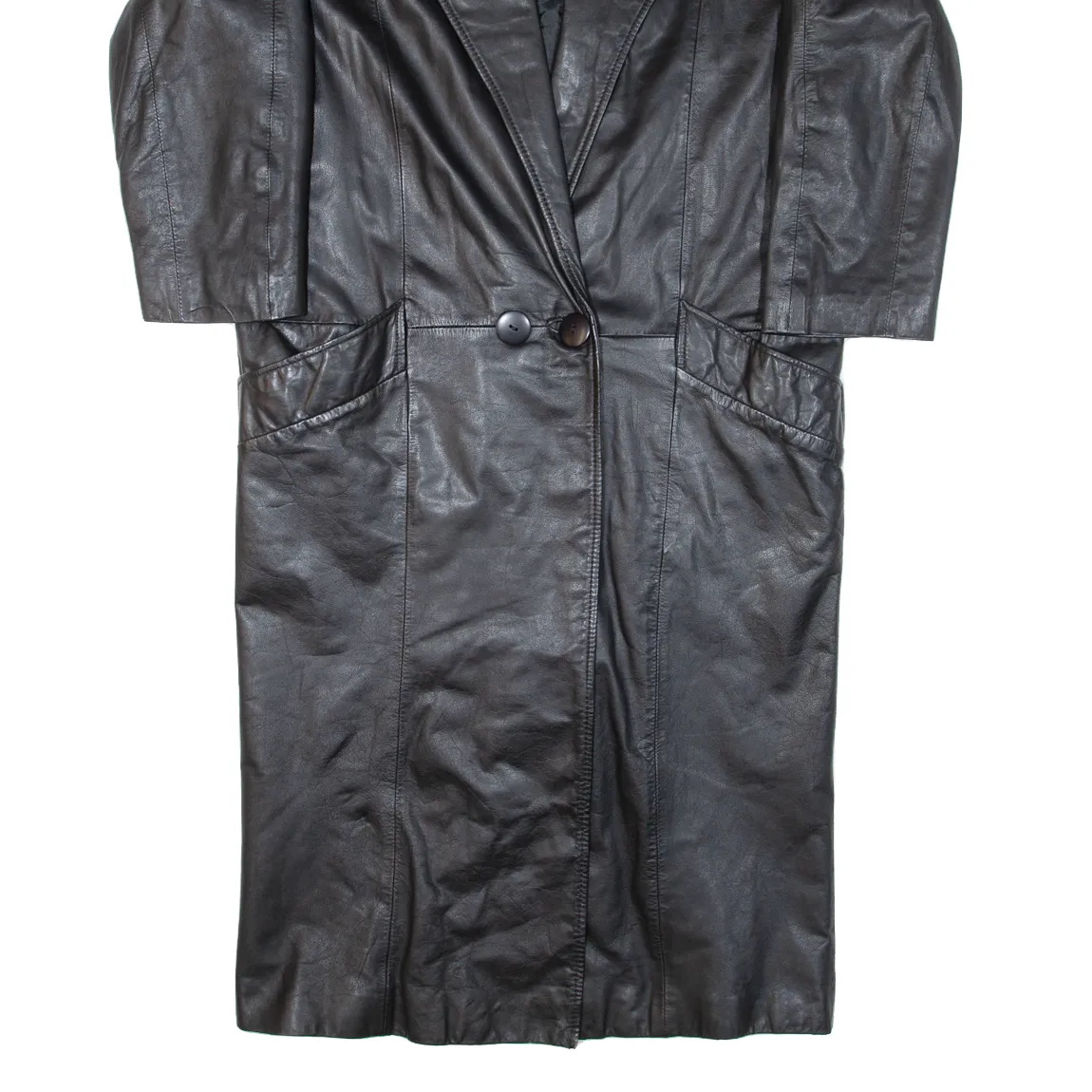 Quilted Lined Mens Overcoat Coat Black Leather M