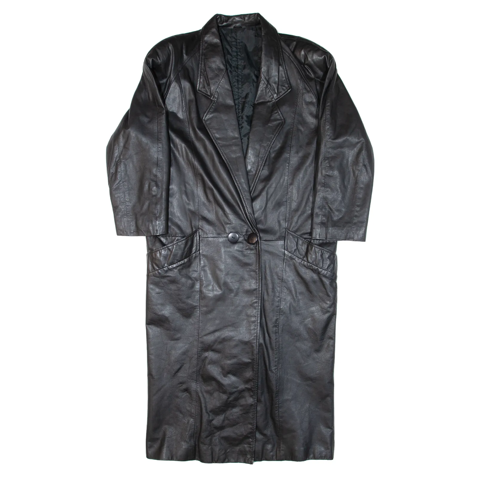 Quilted Lined Mens Overcoat Coat Black Leather M