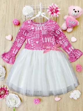 "Love" Print Ruffle Sleeve Tutu Dress