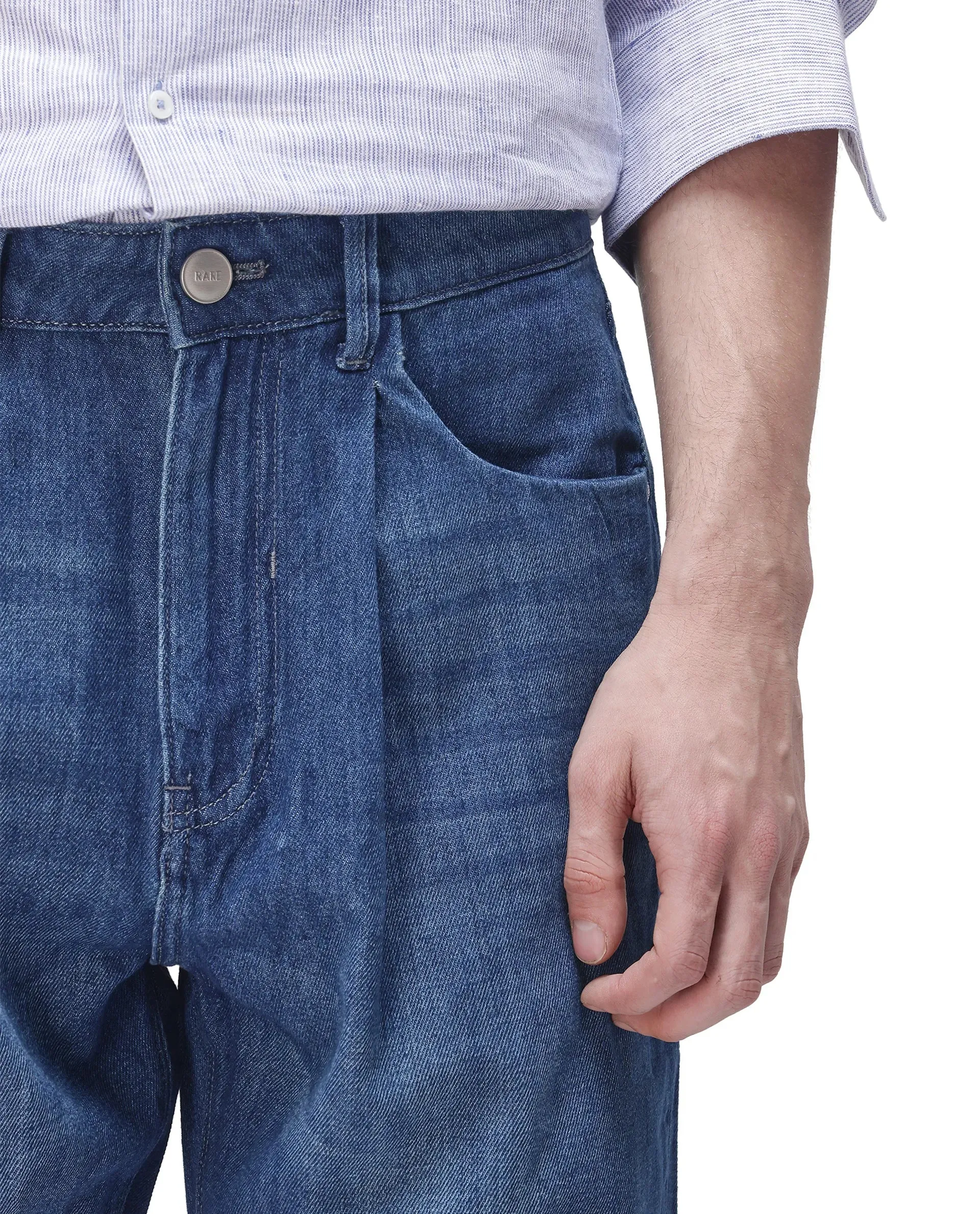 Rare Rabbit Men Bagg Blue Cotton Fabric Regular Fit Plain Denim Pant