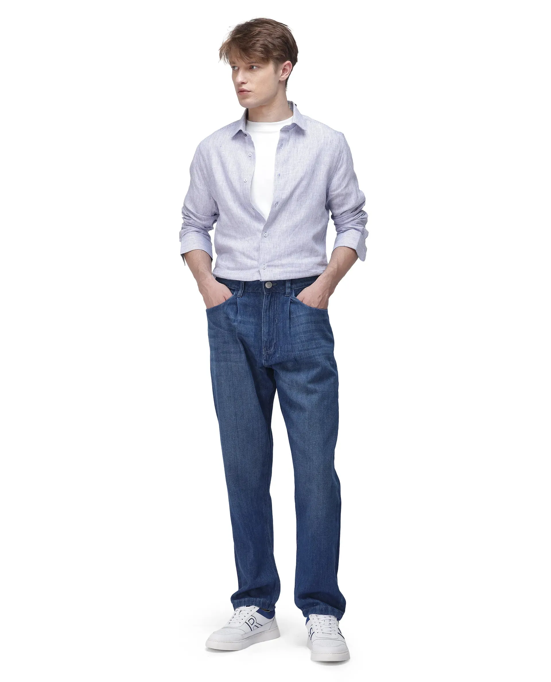 Rare Rabbit Men Bagg Blue Cotton Fabric Regular Fit Plain Denim Pant
