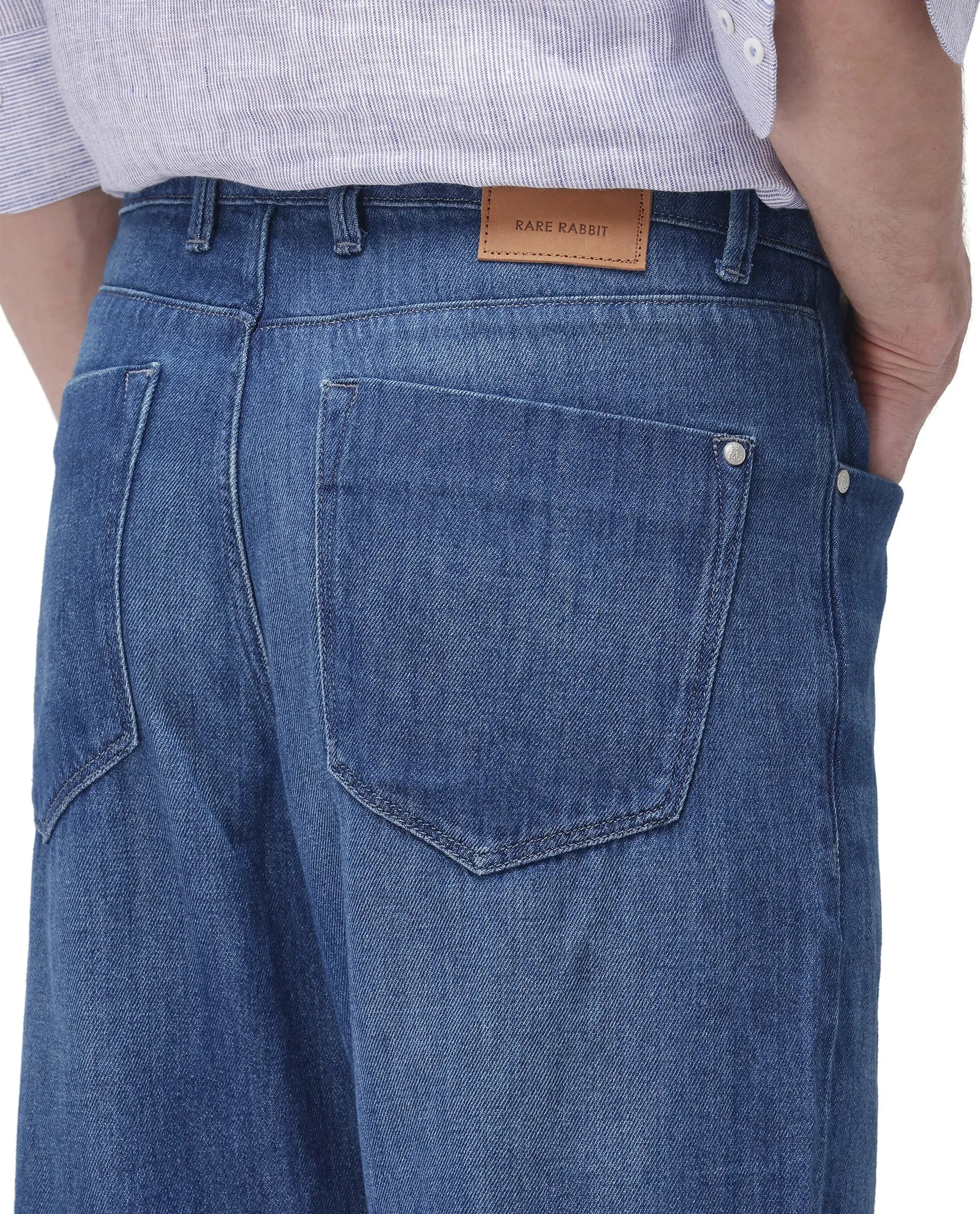 Rare Rabbit Men Bagg Blue Cotton Fabric Regular Fit Plain Denim Pant