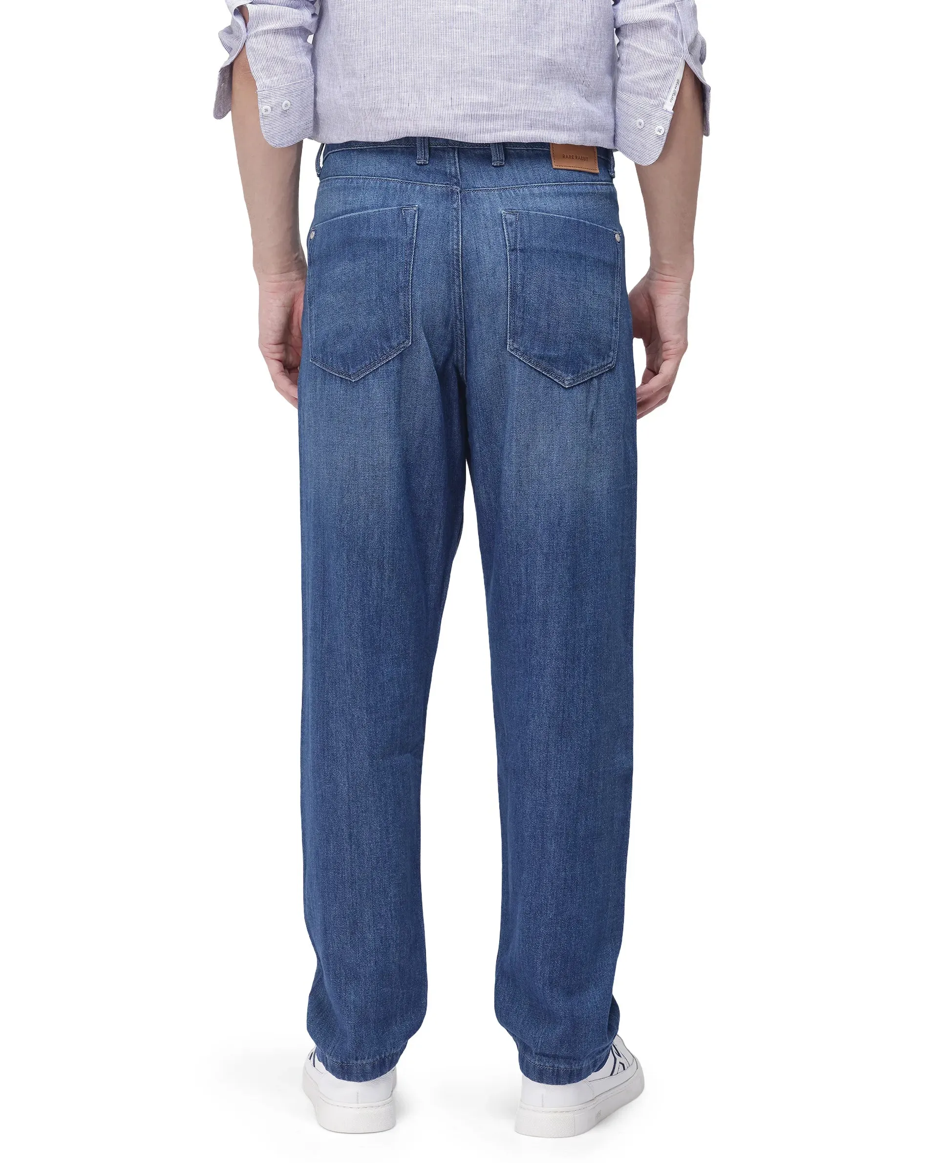 Rare Rabbit Men Bagg Blue Cotton Fabric Regular Fit Plain Denim Pant