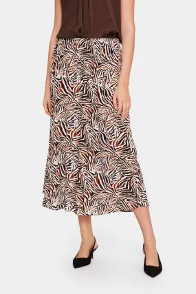 Saint Tropez Tessasz Hot Fudge Zebra Stroke Woven A-Line Midi Skirt