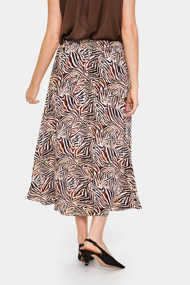 Saint Tropez Tessasz Hot Fudge Zebra Stroke Woven A-Line Midi Skirt