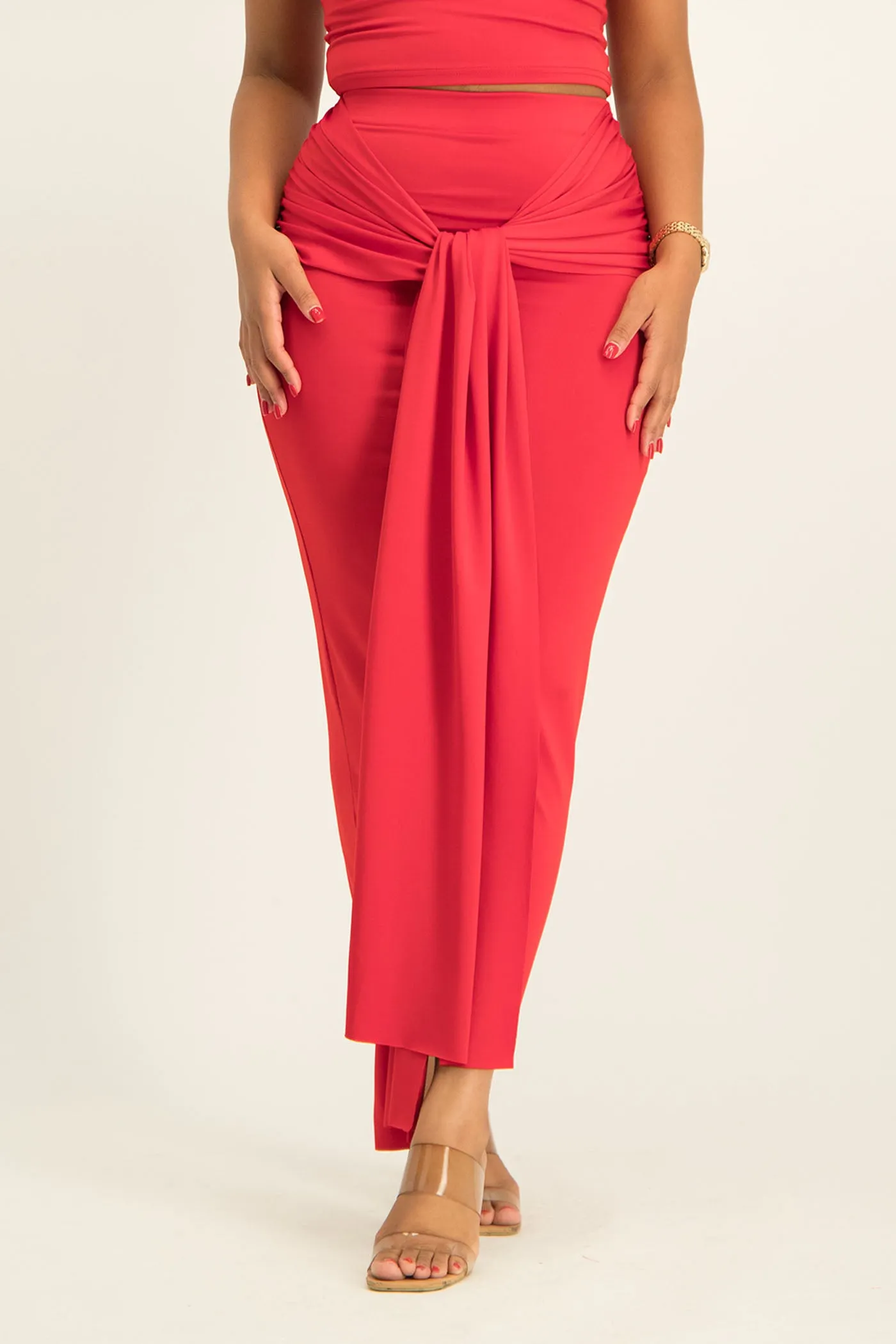 Savannah Wrap Tie Detail Skirt - Red