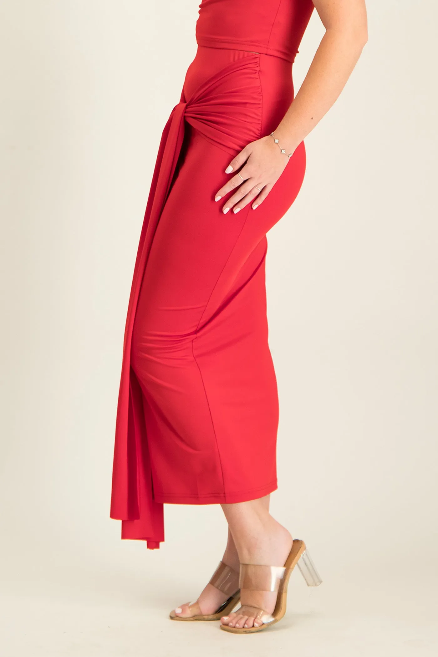 Savannah Wrap Tie Detail Skirt - Red