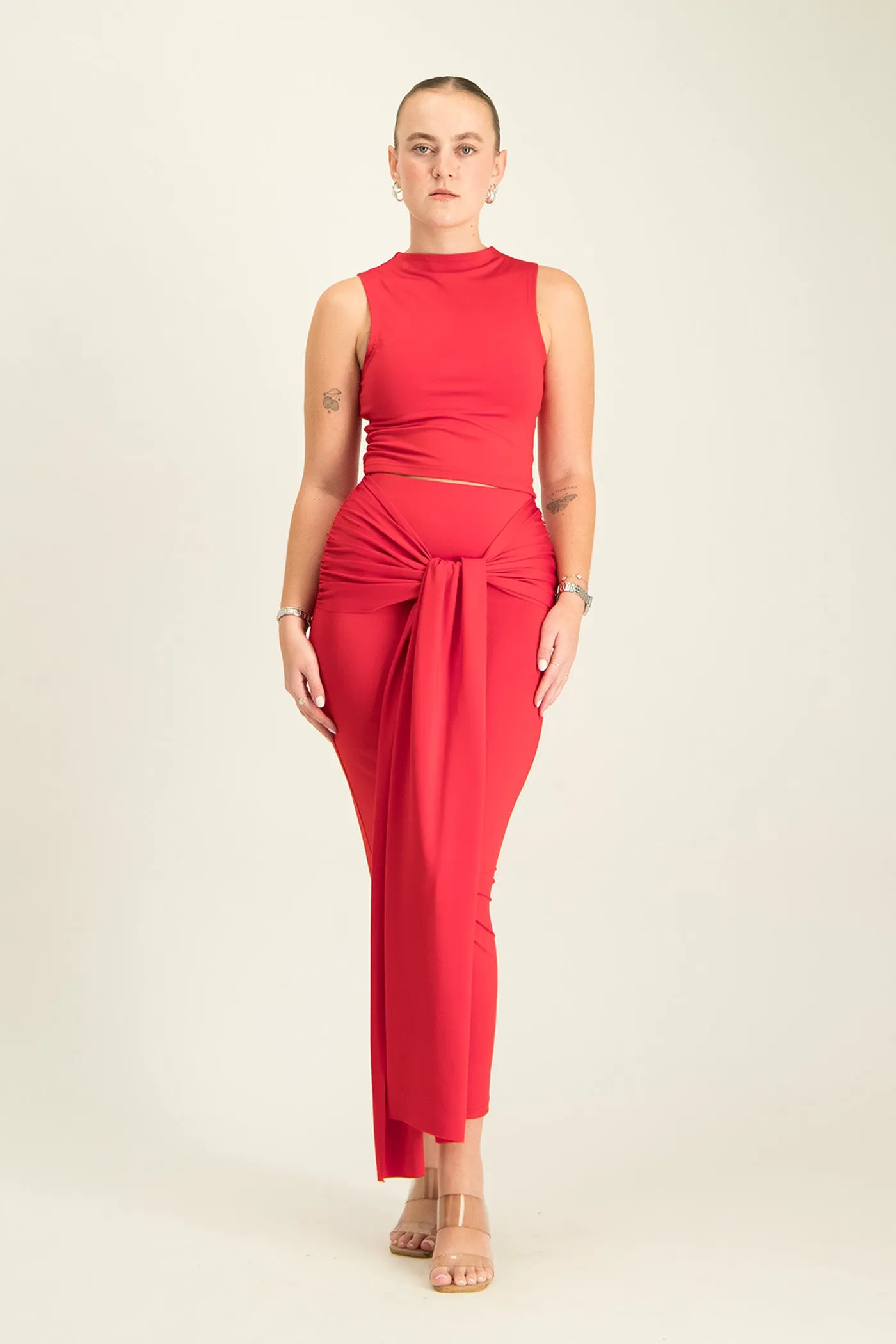 Savannah Wrap Tie Detail Skirt - Red