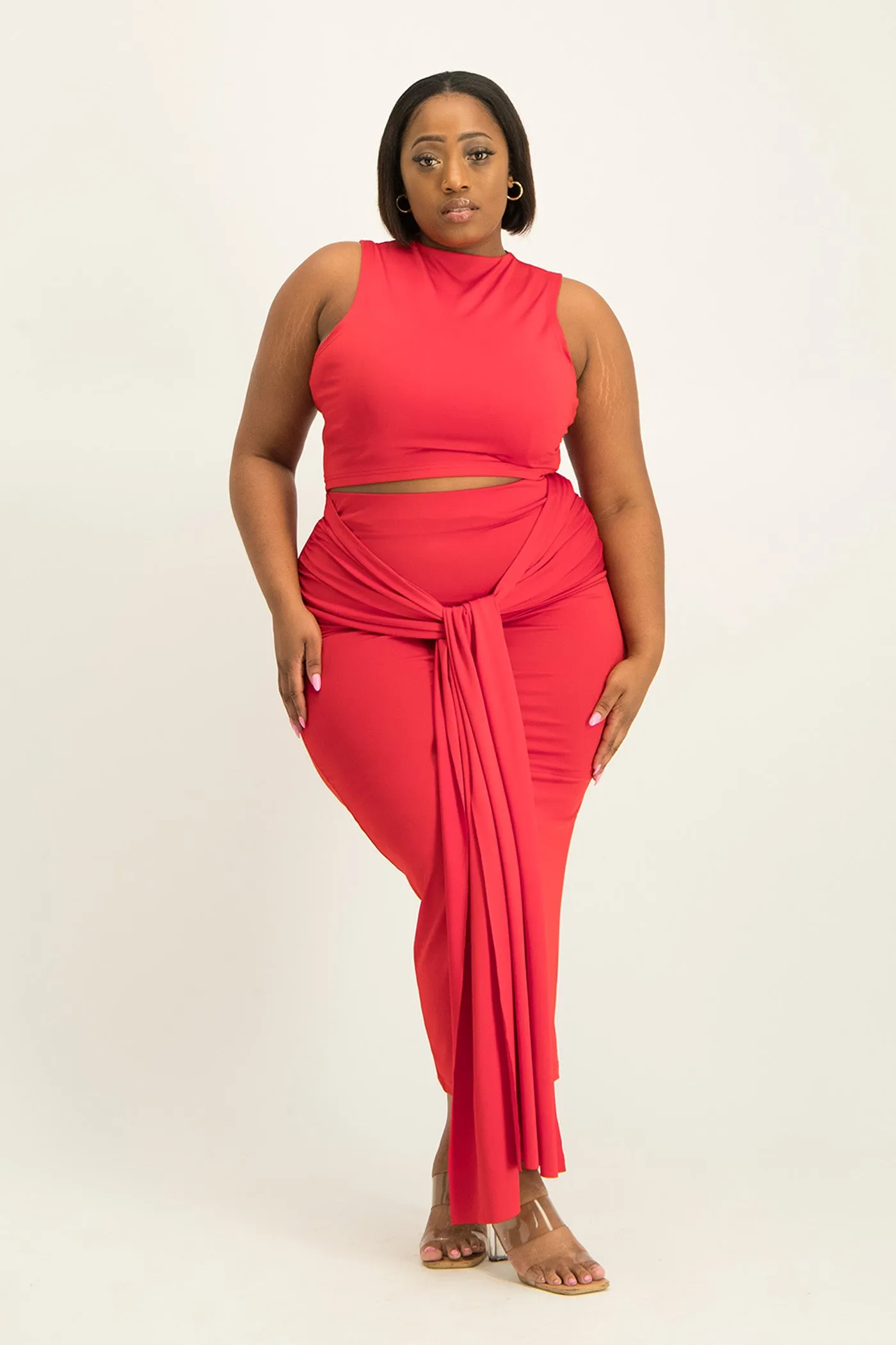Savannah Wrap Tie Detail Skirt - Red