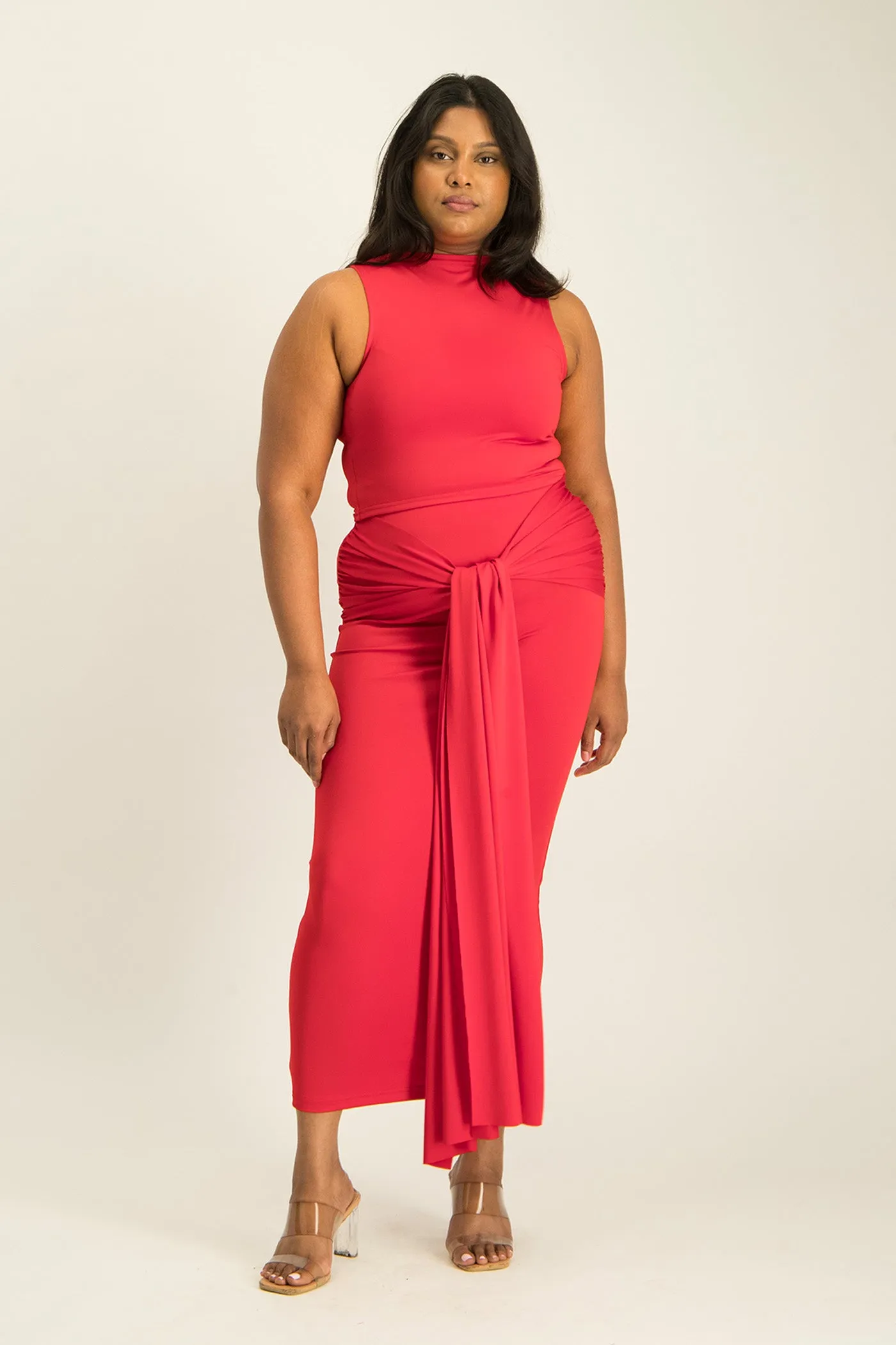 Savannah Wrap Tie Detail Skirt - Red