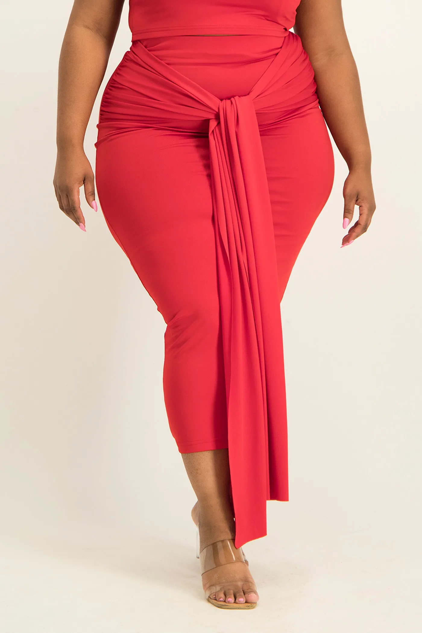 Savannah Wrap Tie Detail Skirt - Red
