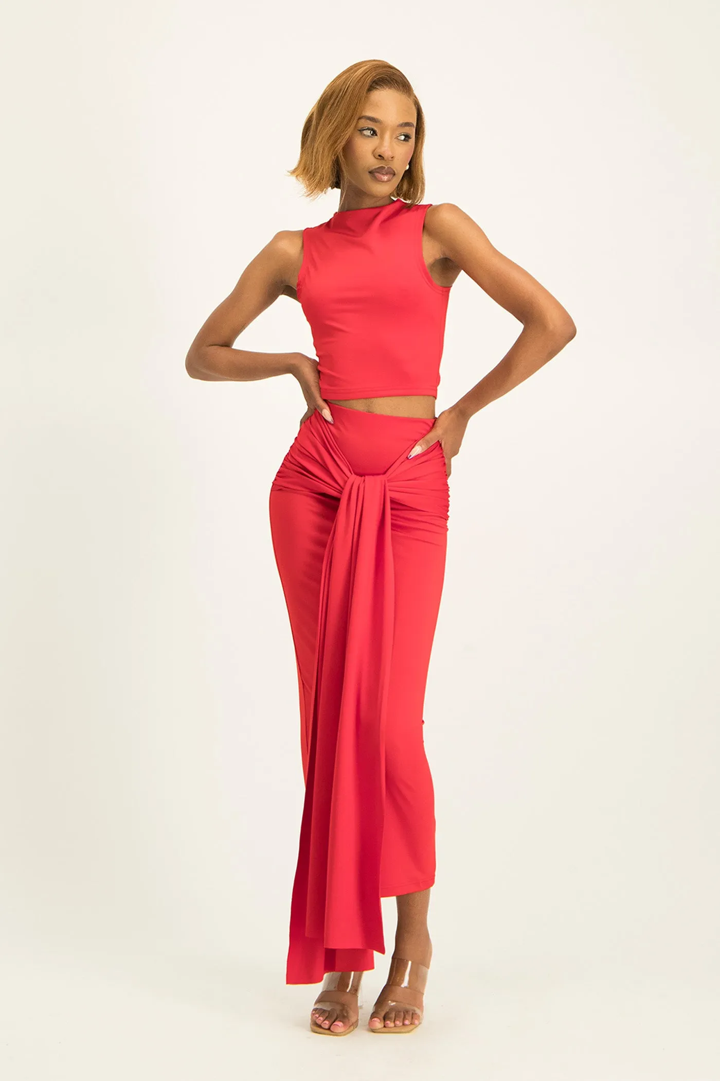 Savannah Wrap Tie Detail Skirt - Red