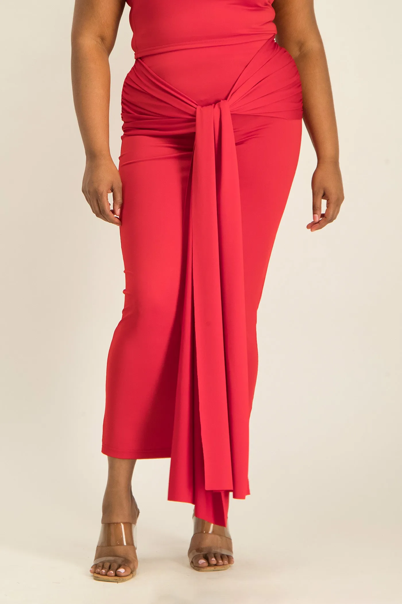Savannah Wrap Tie Detail Skirt - Red