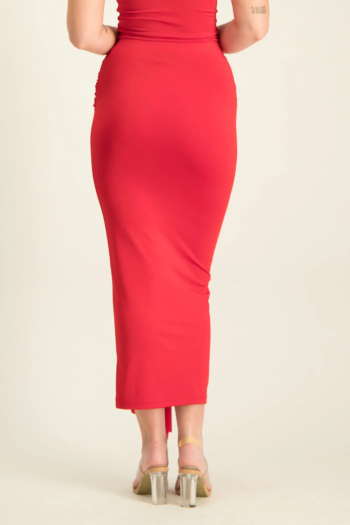 Savannah Wrap Tie Detail Skirt - Red