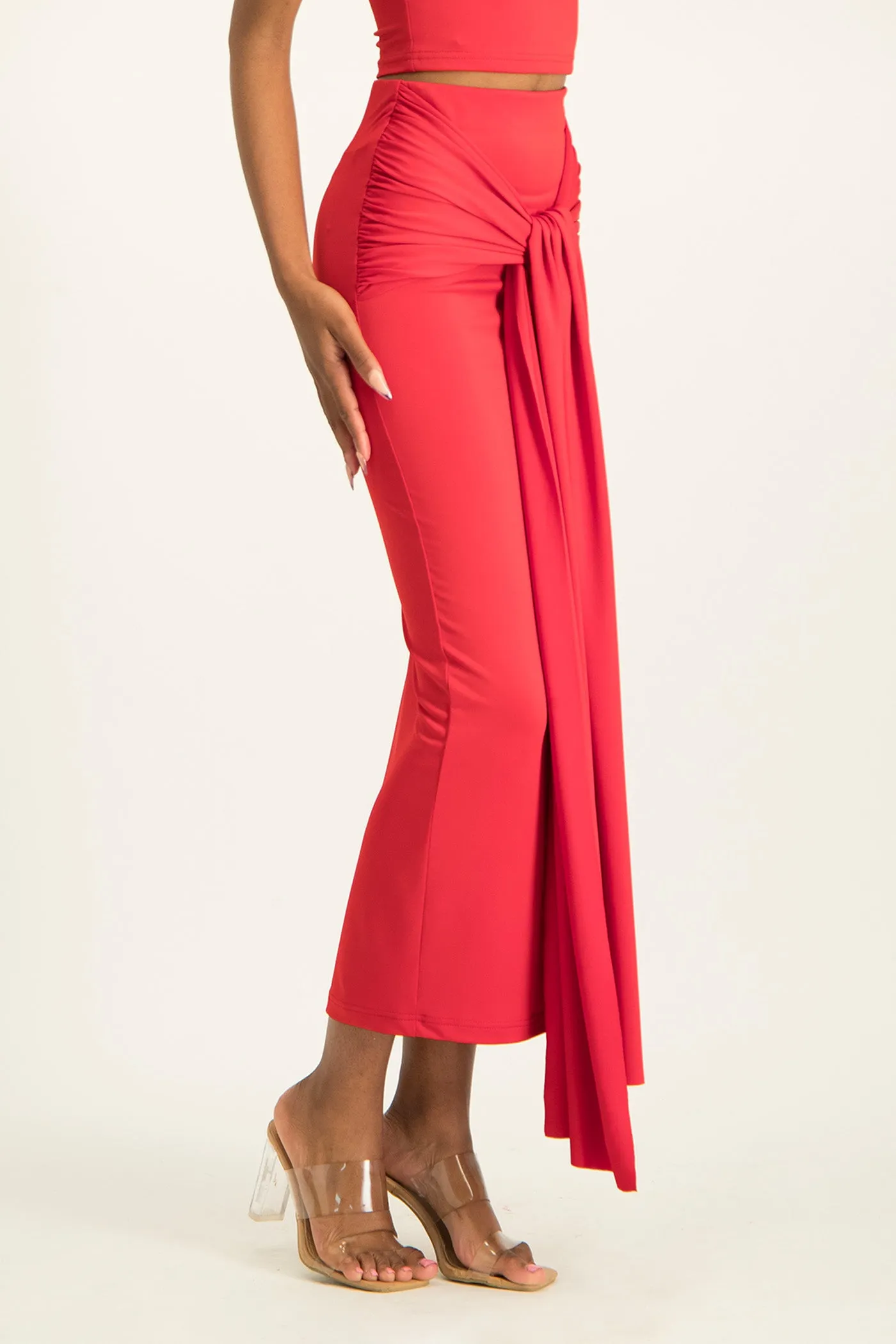 Savannah Wrap Tie Detail Skirt - Red