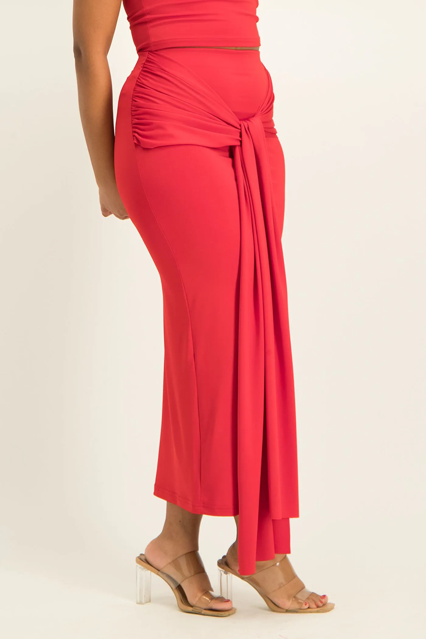Savannah Wrap Tie Detail Skirt - Red