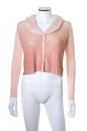 Sequin Cardigan with Fur Collar