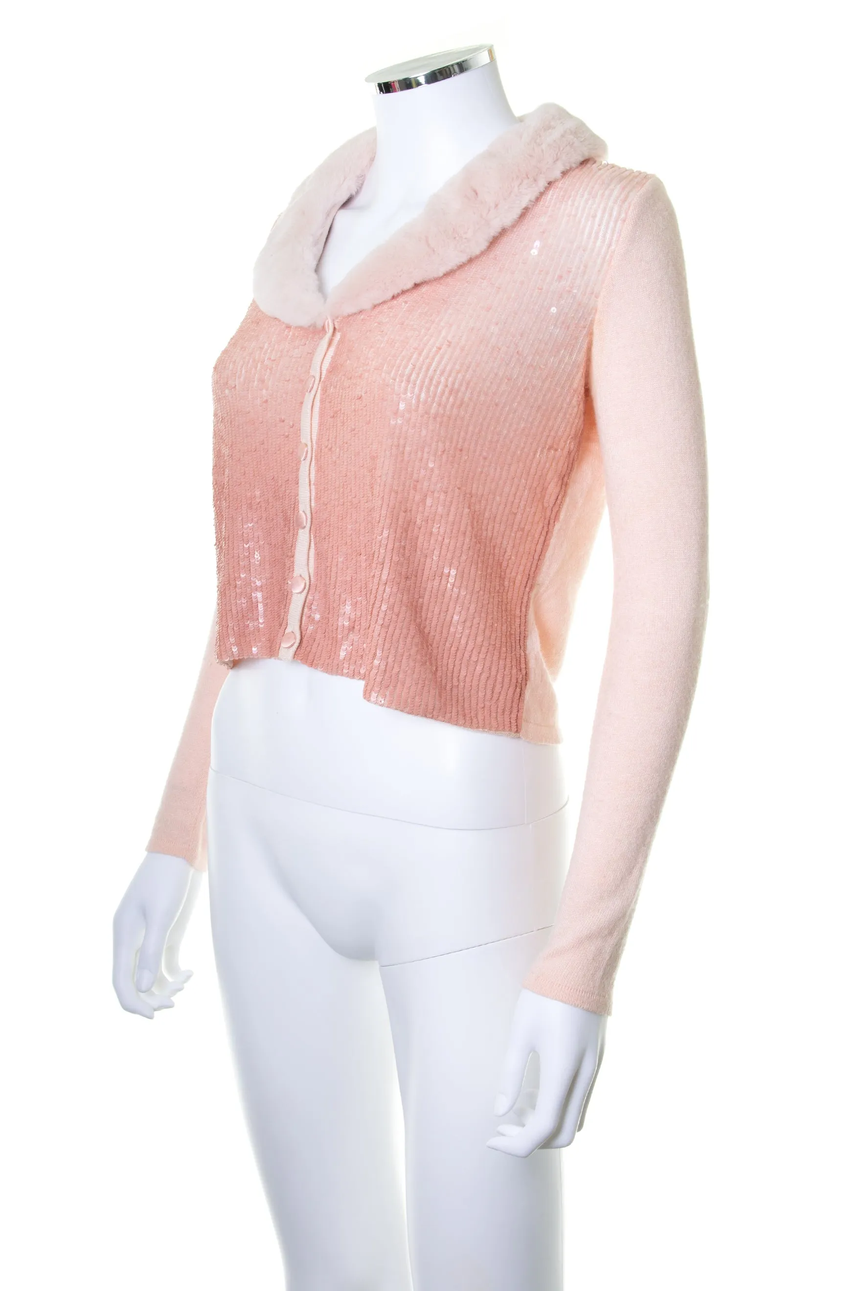 Sequin Cardigan with Fur Collar