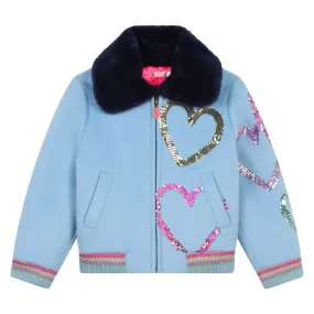 SEQUIN HEARTS FAUX FUR COLLAR JACKET
