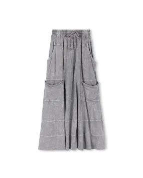 set outfit washed midi skirt with tee - grey/white