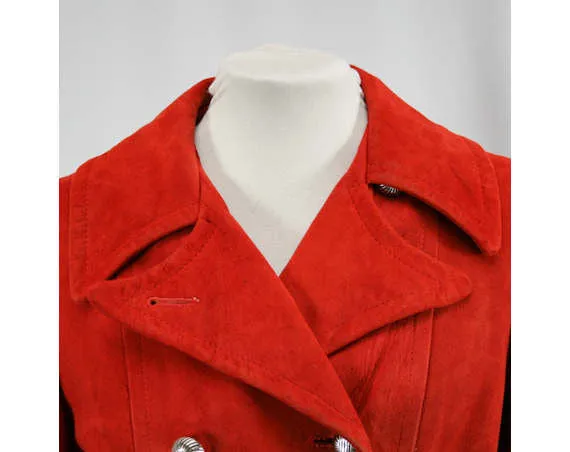 Size 10 Suede Coat - Mod 1960s Burnt Orange Overcoat - Medium Size - Double Breasting - Modern Chic - Fall Rust Color - Bust 37