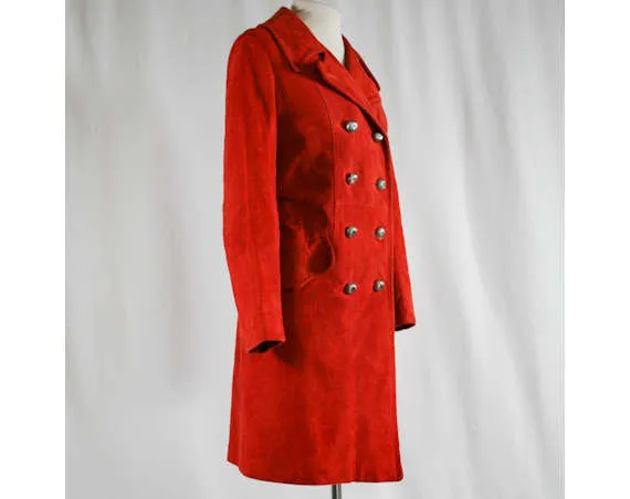 Size 10 Suede Coat - Mod 1960s Burnt Orange Overcoat - Medium Size - Double Breasting - Modern Chic - Fall Rust Color - Bust 37