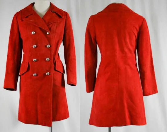 Size 10 Suede Coat - Mod 1960s Burnt Orange Overcoat - Medium Size - Double Breasting - Modern Chic - Fall Rust Color - Bust 37