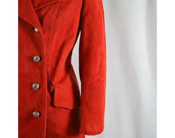 Size 10 Suede Coat - Mod 1960s Burnt Orange Overcoat - Medium Size - Double Breasting - Modern Chic - Fall Rust Color - Bust 37