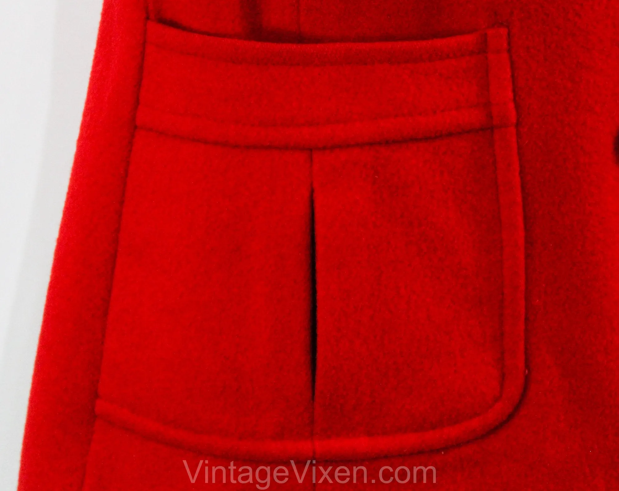 Size 12 Red Coat - Mod 60s 70s Wool Blend Jacket - Double Breasted Hip Length Overcoat - Fall Winter 1960s Modernist Outerwear - Bust 39