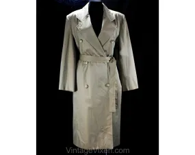 Size 12 Sharkskin Coat by Perry Ellis - Designer 1990s Double Breasted Tan Brown Chameleon Cotton Canvas - Trench Style Overcoat - Bust 42