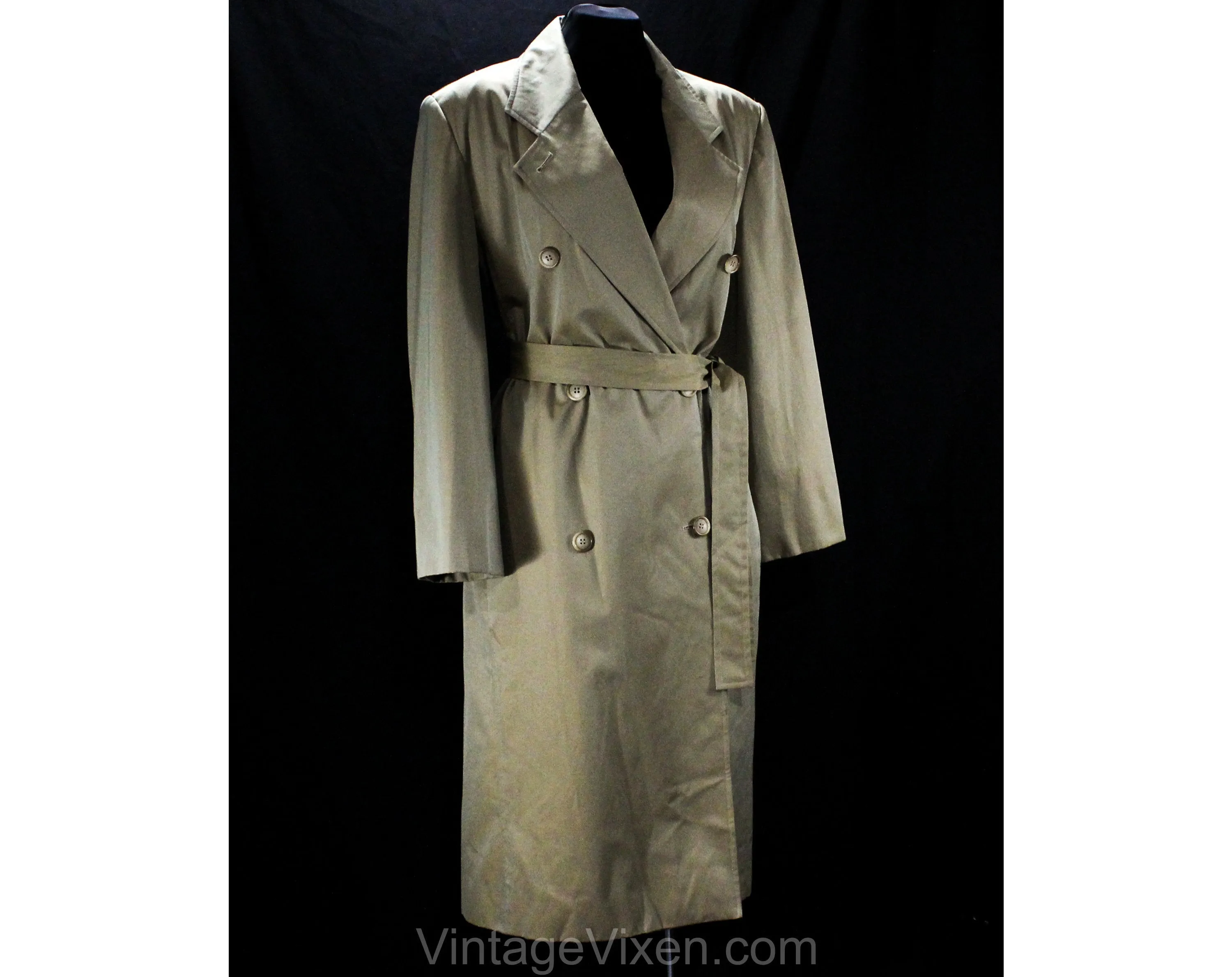 Size 12 Sharkskin Coat by Perry Ellis - Designer 1990s Double Breasted Tan Brown Chameleon Cotton Canvas - Trench Style Overcoat - Bust 42