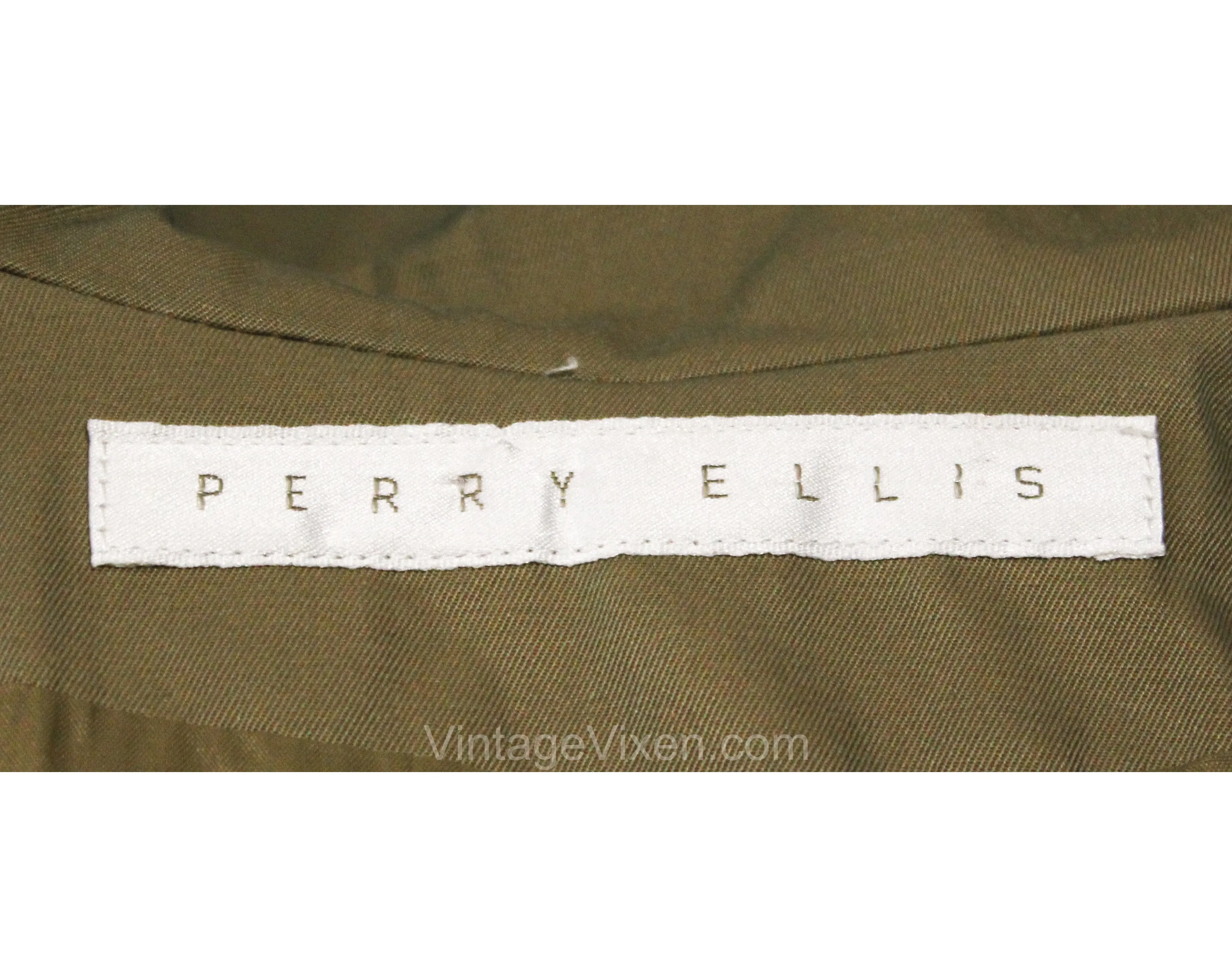 Size 12 Sharkskin Coat by Perry Ellis - Designer 1990s Double Breasted Tan Brown Chameleon Cotton Canvas - Trench Style Overcoat - Bust 42
