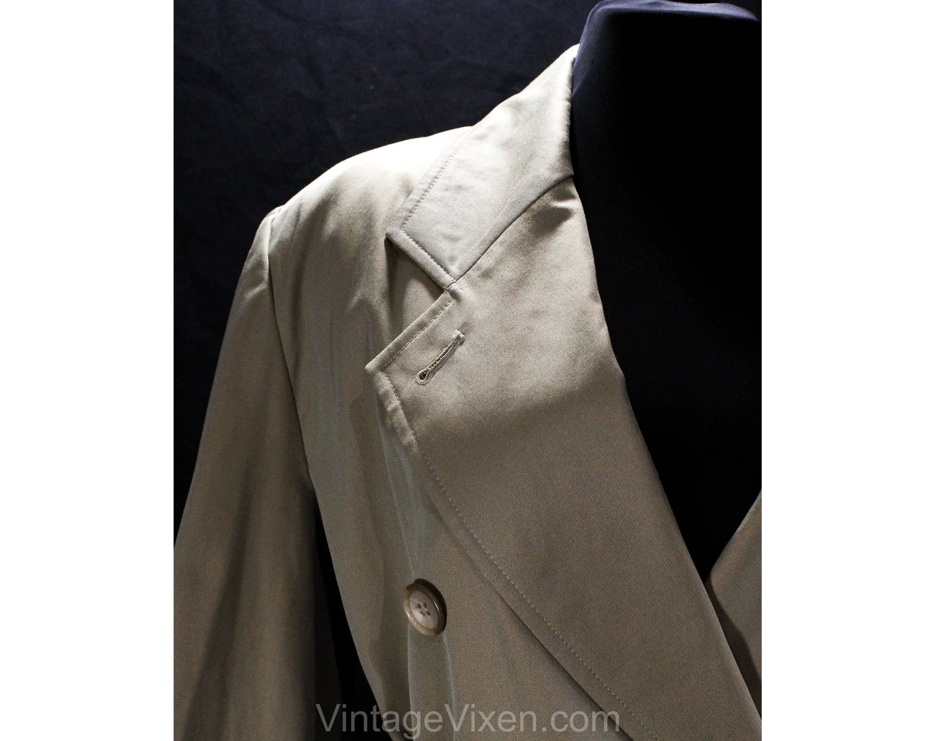 Size 12 Sharkskin Coat by Perry Ellis - Designer 1990s Double Breasted Tan Brown Chameleon Cotton Canvas - Trench Style Overcoat - Bust 42