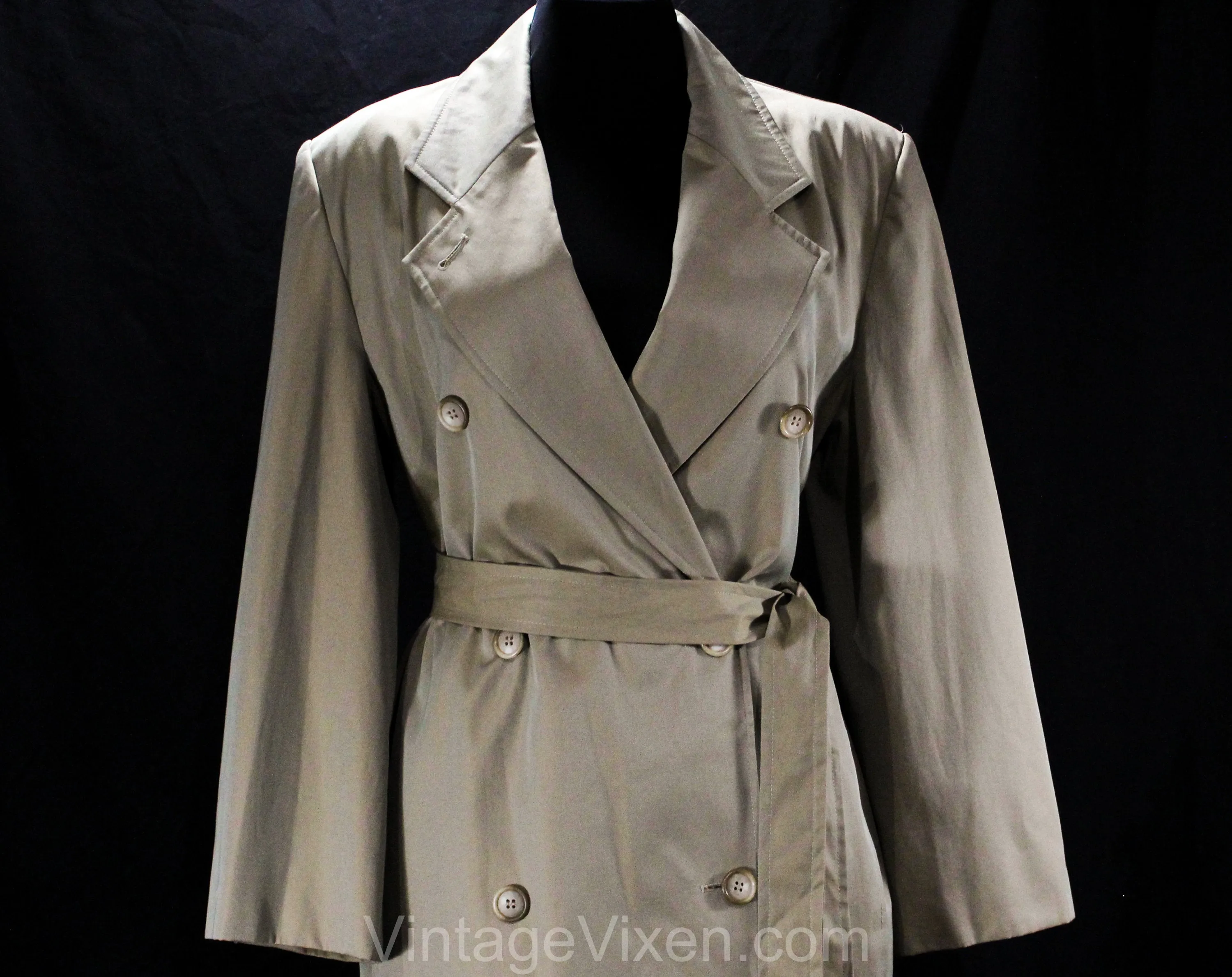 Size 12 Sharkskin Coat by Perry Ellis - Designer 1990s Double Breasted Tan Brown Chameleon Cotton Canvas - Trench Style Overcoat - Bust 42