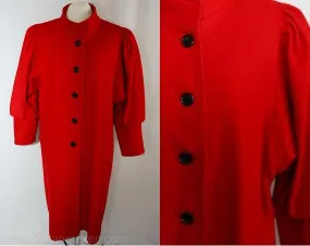 Size 20 Fabulous Red Wool Coat with Leg-O-Mutton Sleeves - 1980s Modernist Overcoat with Victorian Style Sleeves - XL Plus Size - Bust 48
