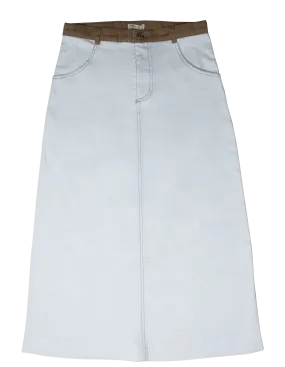 skirt midi a line contrast belt loop - white