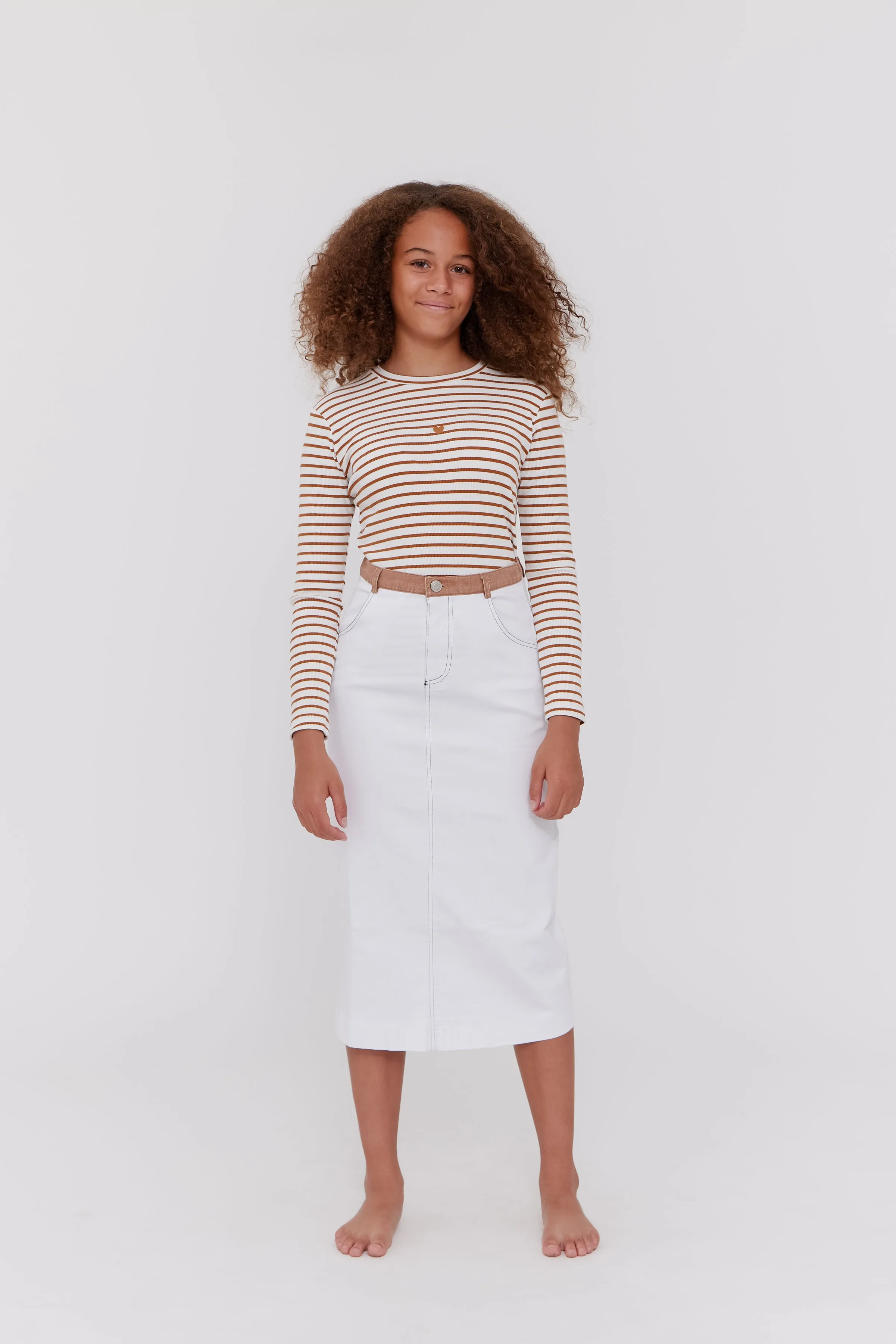 skirt midi a line contrast belt loop - white