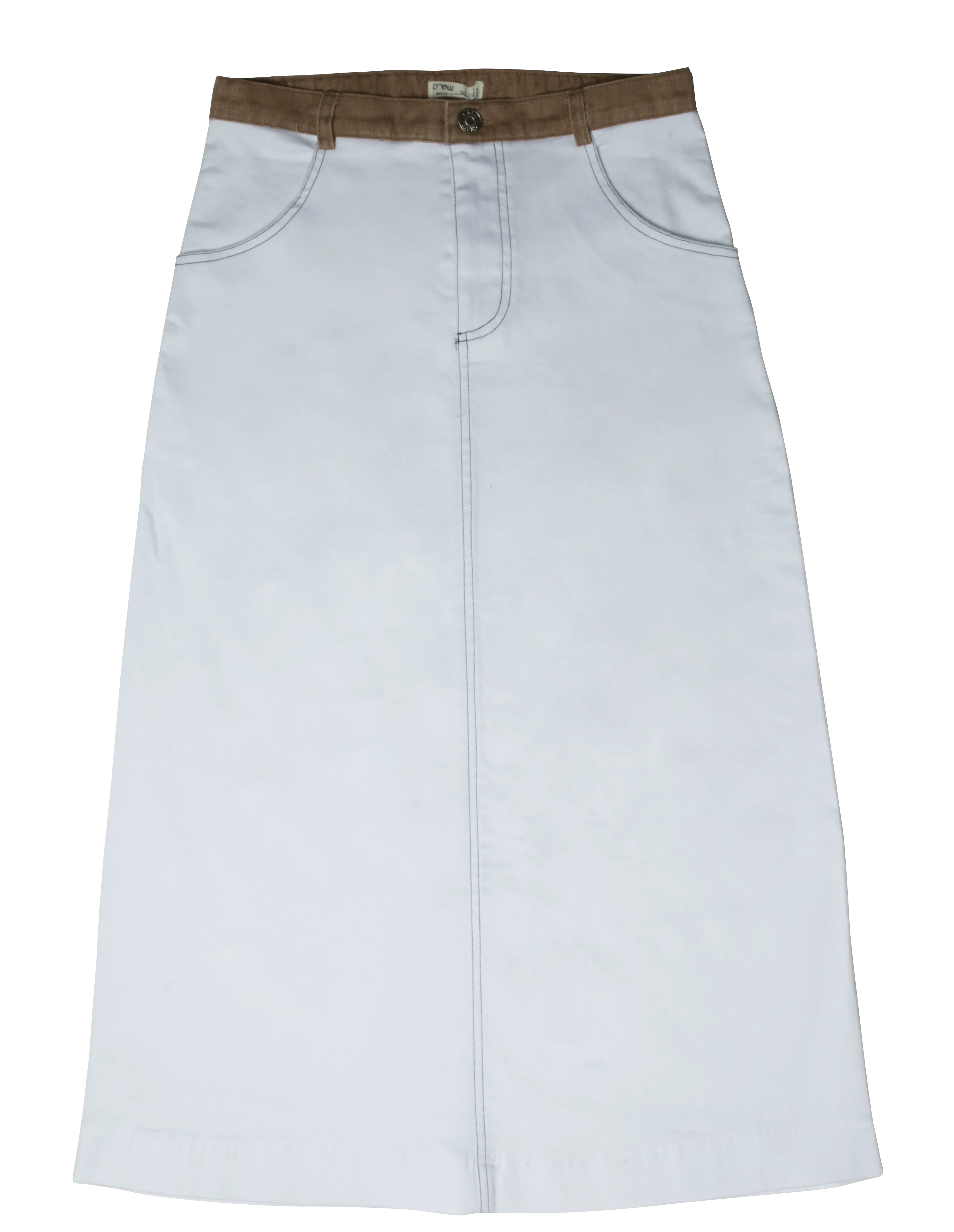 skirt midi a line contrast belt loop - white
