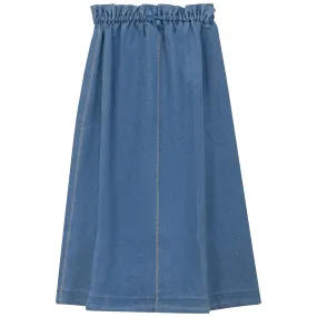 skirt midi drawstring waist - denim
