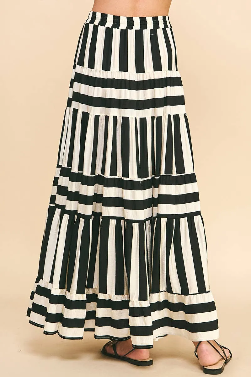 STRIPE TIERED MAXI SKIRT