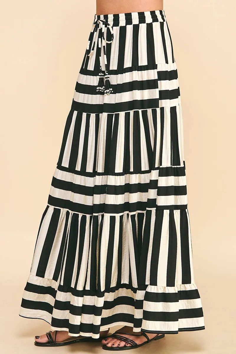 STRIPE TIERED MAXI SKIRT