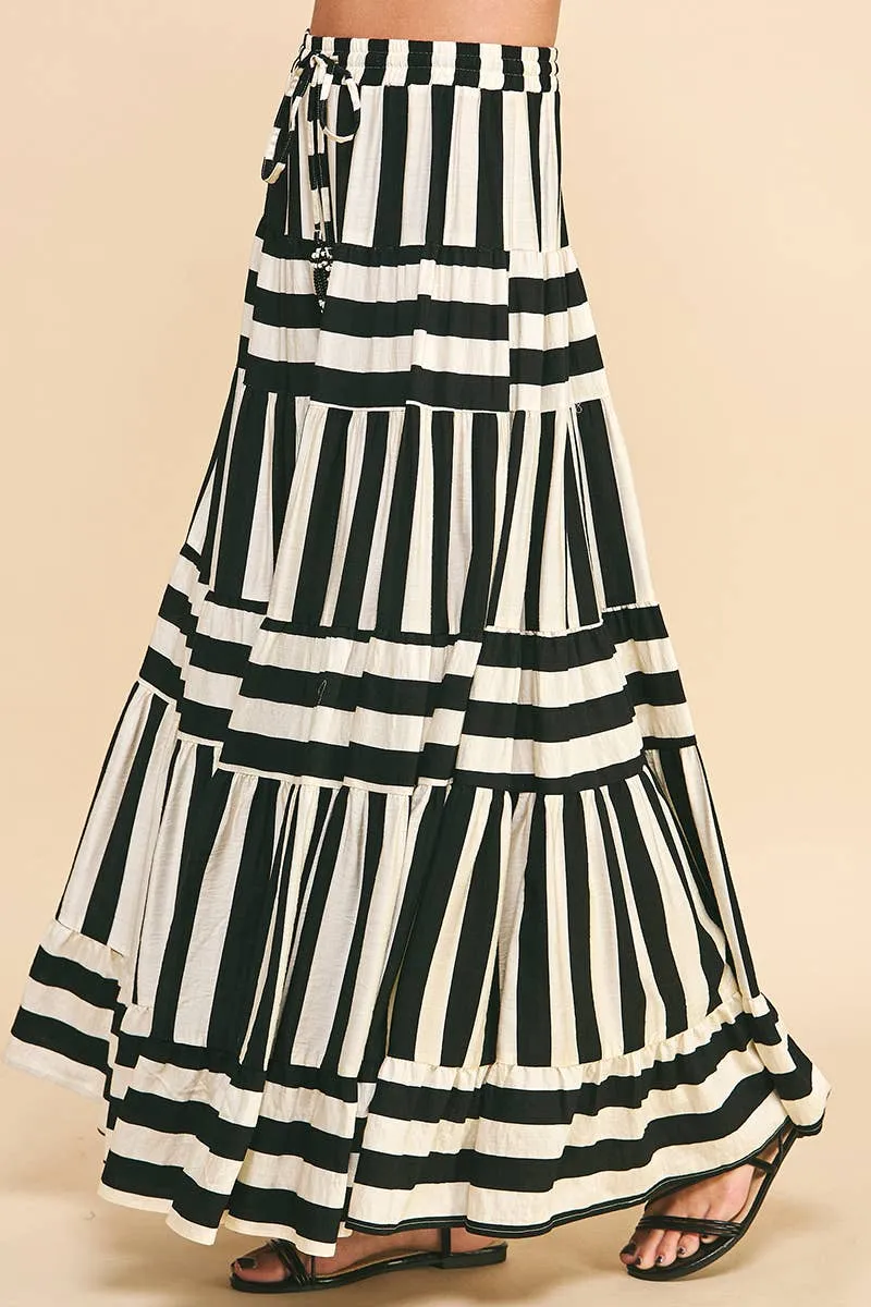 STRIPE TIERED MAXI SKIRT