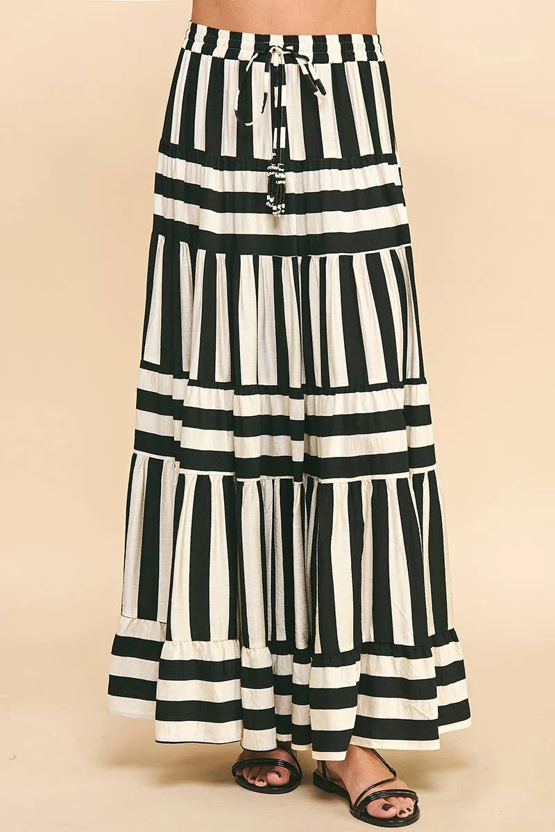 STRIPE TIERED MAXI SKIRT