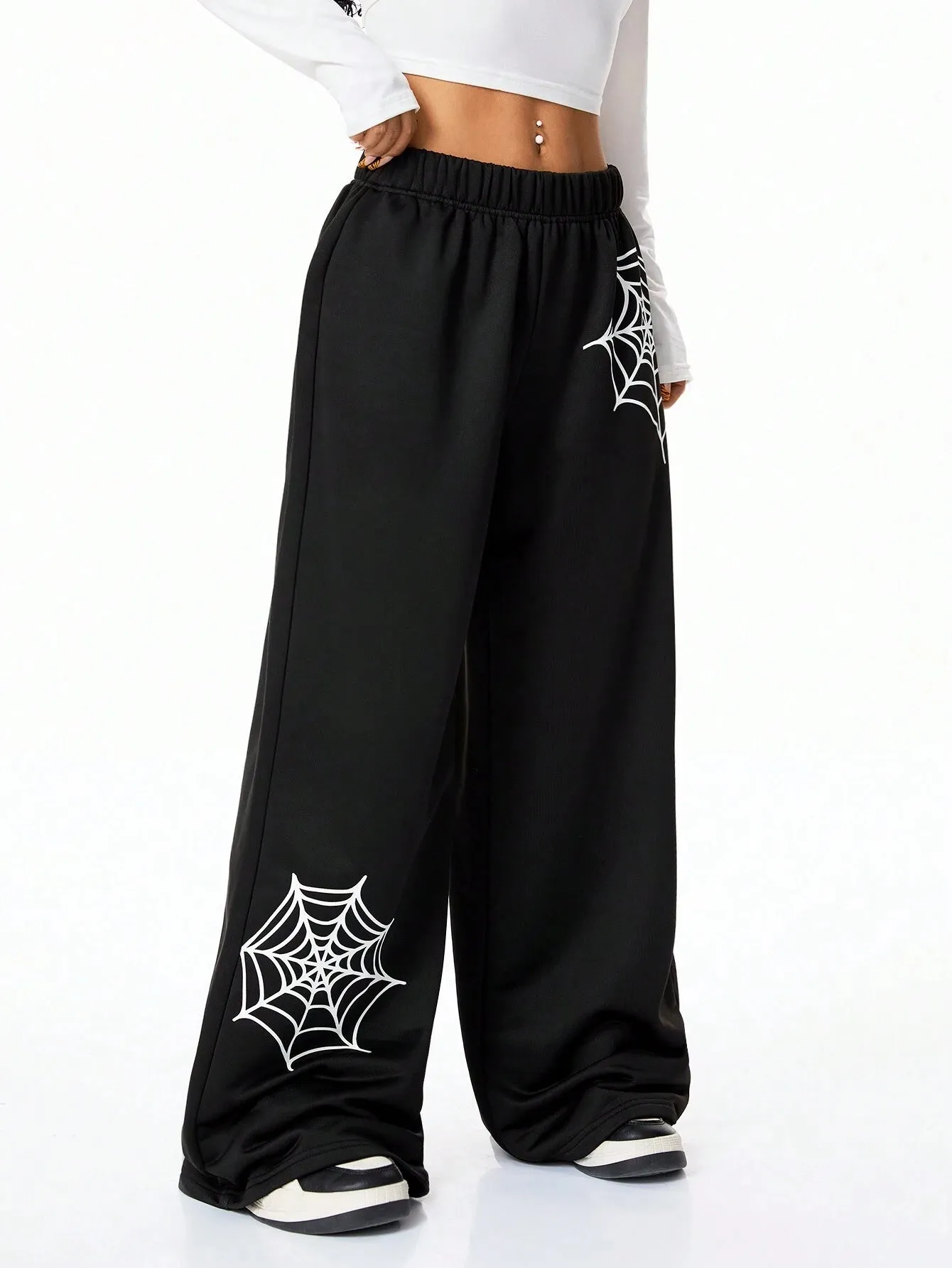 SXV Spider Web Printed Sweatpants For Outdoor Wear,Back To School For Fall