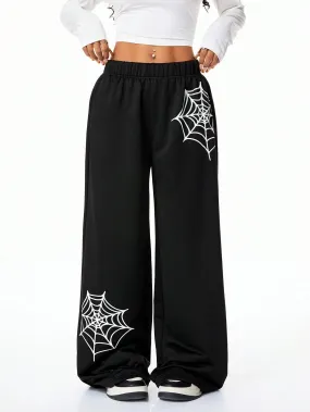 SXV Spider Web Printed Sweatpants For Outdoor Wear,Back To School For Fall