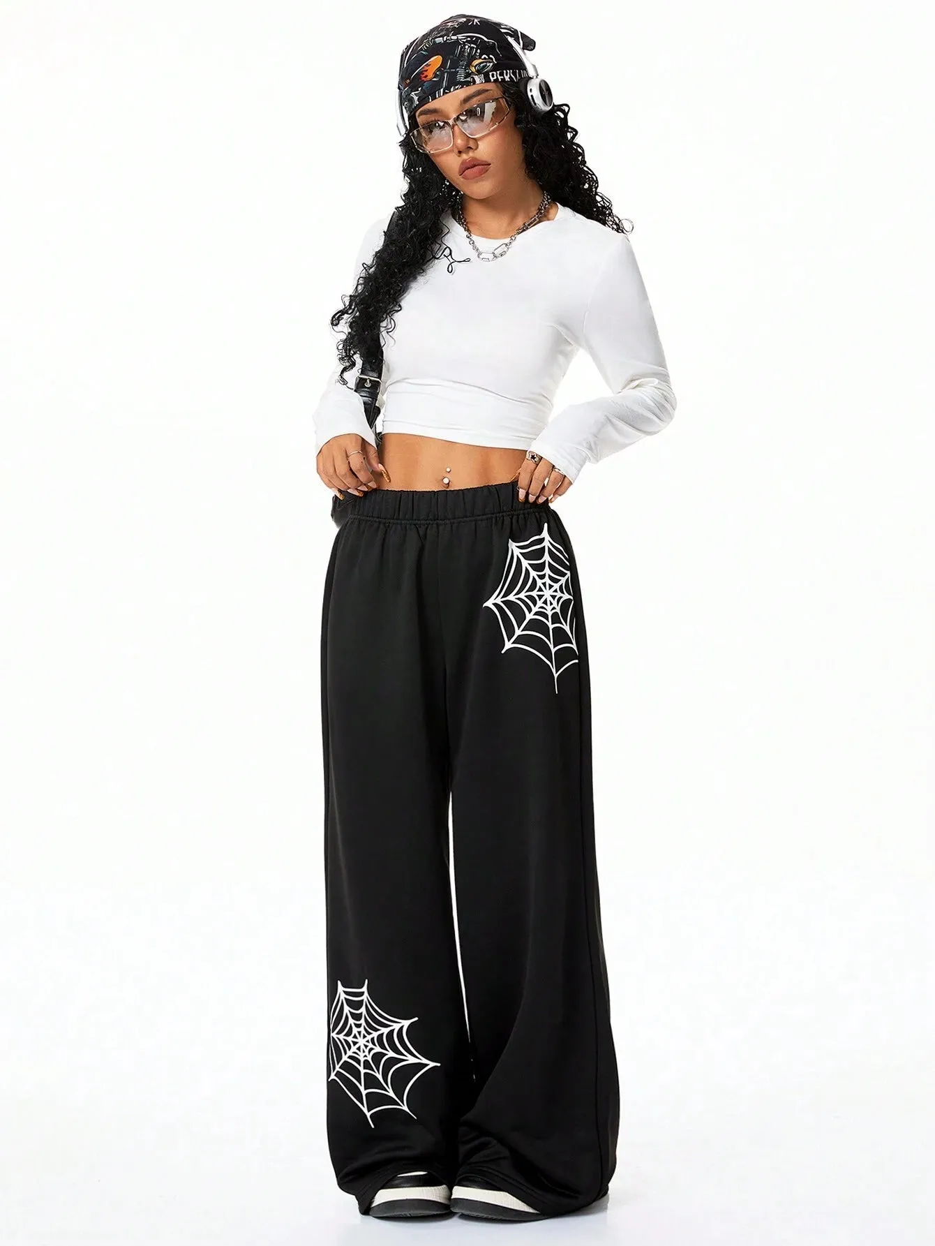 SXV Spider Web Printed Sweatpants For Outdoor Wear,Back To School For Fall