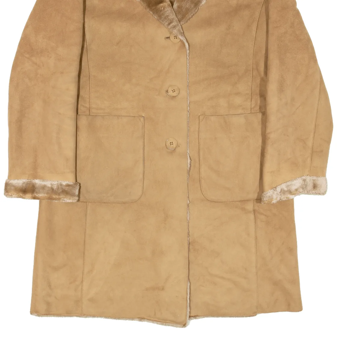 TALLA&MODA Leather Look Womens Overcoat Coat Beige L