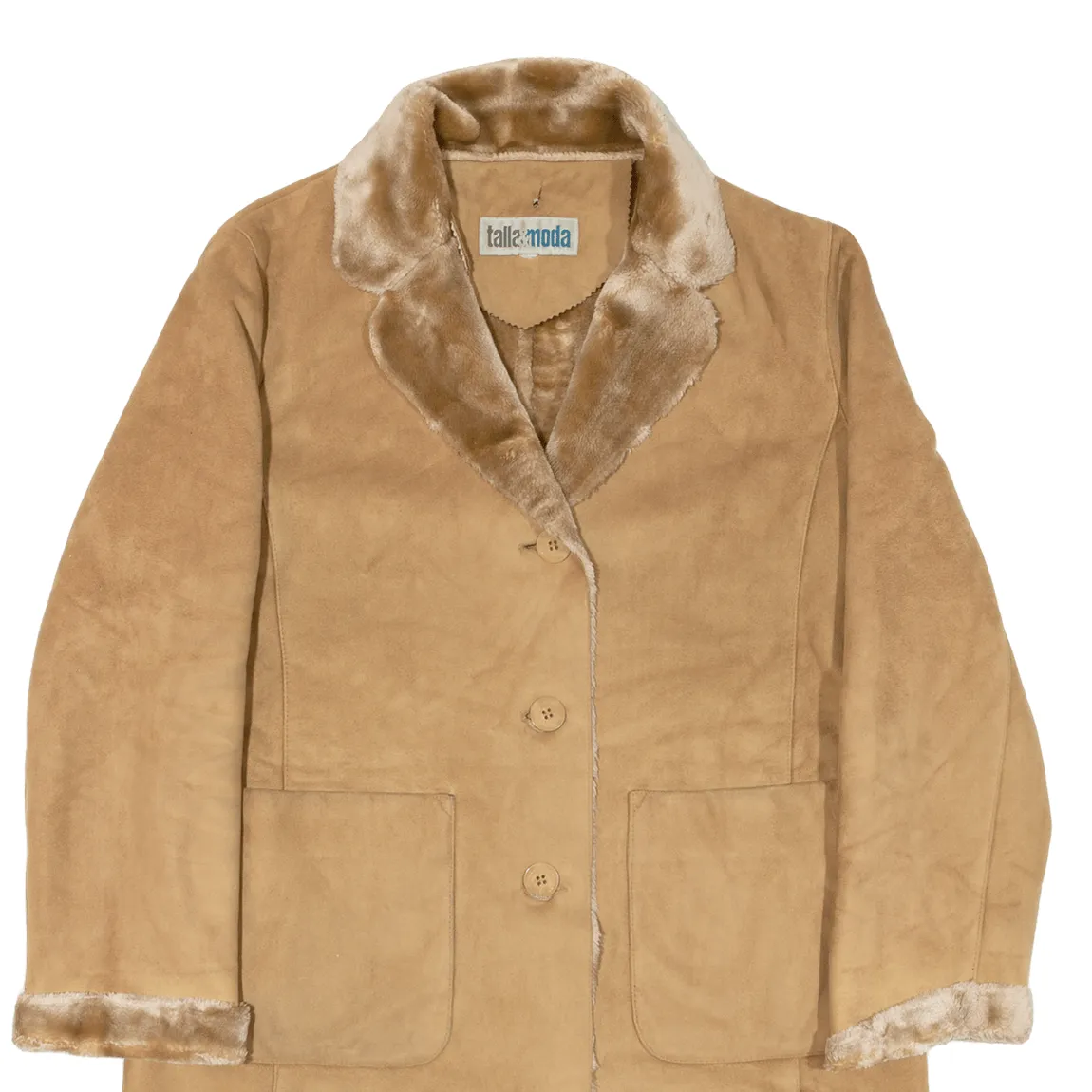 TALLA&MODA Leather Look Womens Overcoat Coat Beige L