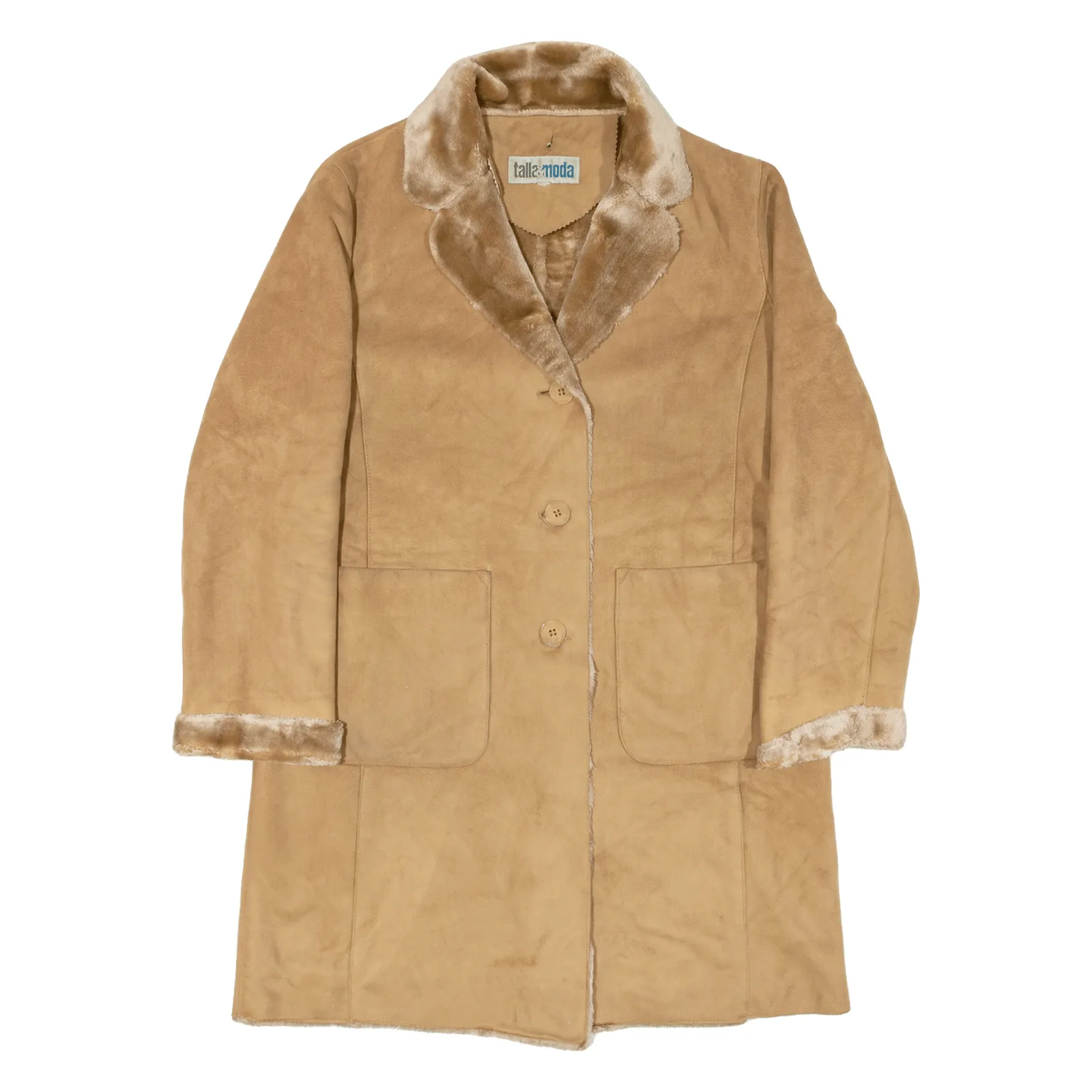 TALLA&MODA Leather Look Womens Overcoat Coat Beige L